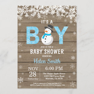 Rustic Winter Snowman Boy Baby shower Uitnodiging