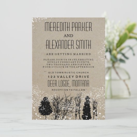 RUSTIC WINTER TREE WEDDING INVITATION KAART (Staand voorkant)