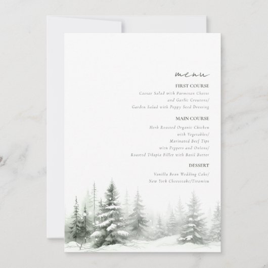Rustic Winter Wedding Menu Forest Green ID1049 (Devant)