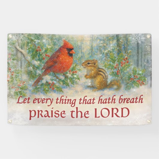Rustic Winter Woodland Cardinal Chipmunk Scripture Spandoek (Horizontaal)