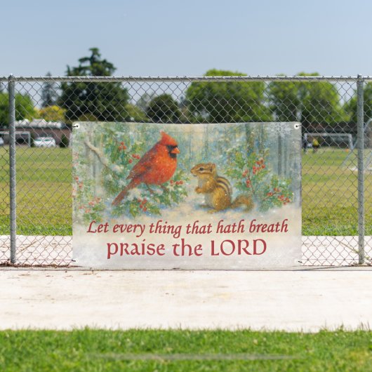 Rustic Winter Woodland Cardinal Chipmunk Scripture Spandoek (Insitu)