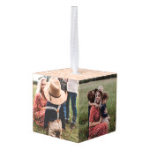 Rustic Winter Wreath Monogram Blush Foto Kubus Ornament (Achter hoekig)