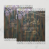 Rustic Wisteria Wood Lace Wedding Save Date (Voorkant / Achterkant)