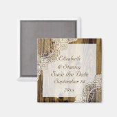 Rustic witte kant op houten Trouw Save the Date Magneet (Voorkant / Achterkant)