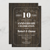 Rustic Wood 10e bruiloft Jubileum Party Kaart (Voorkant / Achterkant)