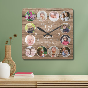 Rustic Wood 12 Foto Ronde Sjabloon Familie Citaat Vierkante Klok