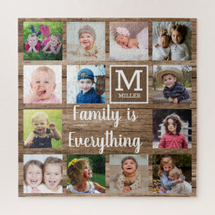 Rustic Wood 13 Monogram fotocollage familie Legpuzzel