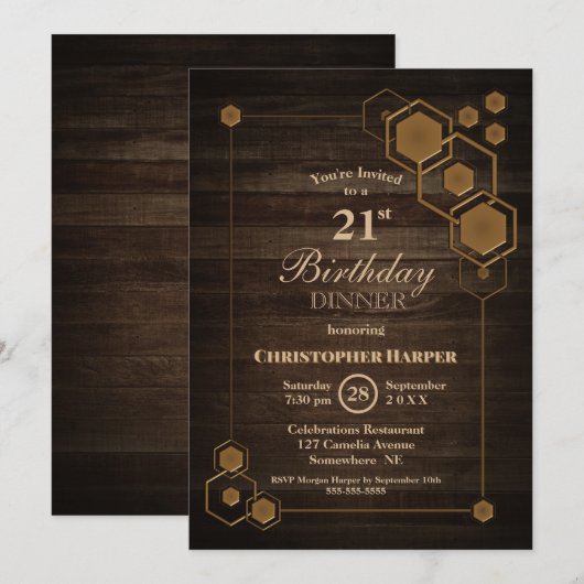 Rustic Wood 21st Birthday Dinner Party Kaart (Voorkant / Achterkant)