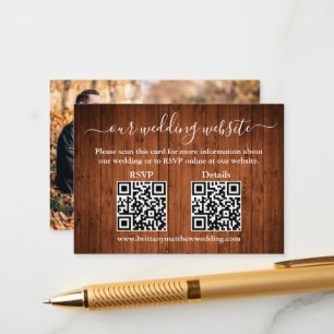 Rustic Wood 2 QR Foto Huwelijk RSVP Details Informatiekaartje
