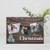 Rustic Wood 3 Foto met prettige kerstKaart met boo Kaart (Staand voorkant)