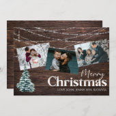 Rustic Wood 3 Foto met prettige kerstKaart met boo Kaart (Voorkant / Achterkant)