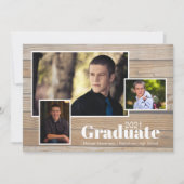 Rustic Wood 3 Photo Graduation Party Invitation (Devant)