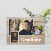 Rustic Wood 3 Photo Graduation Party Invitation (Debout devant)