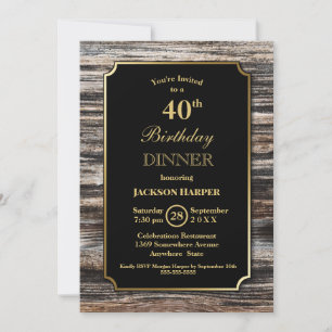 Rustic Wood 40th Birthday Dinner Party Kaart