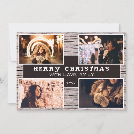 Rustic Wood 4 Afbeelding voor kerstmis met fotocol Kaart (Voorkant)