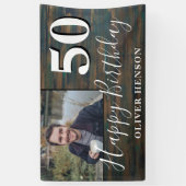 Rustic Wood 50th Birthday Party Photo Banner (Verticaal)