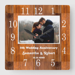 Rustic Wood 5 jaar Jubileum Foto Vierkante Klok