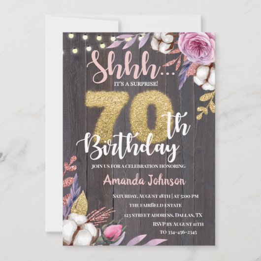 Rustic Wood 70e Invitation d'anniversaire surprise (Devant)