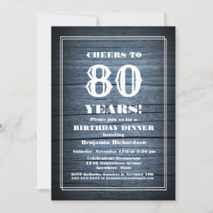Rustic Wood 80th Birthday Dinner Party Kaart