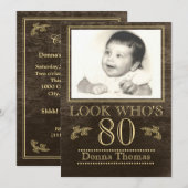 Rustic Wood 80th Birthday Foto Kaart (Voorkant / Achterkant)