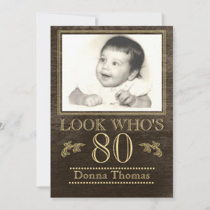 Rustic Wood 80th Birthday Foto Kaart