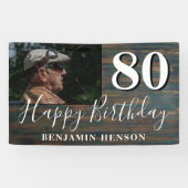 Rustic Wood 80th Birthday Party Photo Banner (Horizontaal)