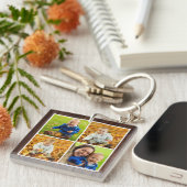 Rustic Wood Aangepast monogram Foto Collage Sleutelhanger (Voorkant Rechts)