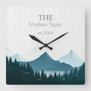 Rustic Wood - Aangepaste familienaam Vierkante Klok