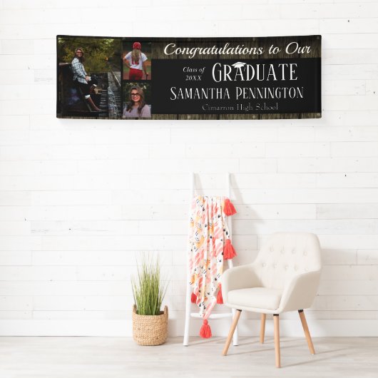 Rustic Wood Afstuderen Class of 2021 Photo Collage Spandoek (Insitu)