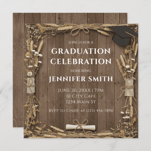 Rustic Wood Afstuderen Kaart (Voorkant / Achterkant)