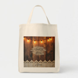 Rustic Wood and Lace Bridal Party Tote Bag