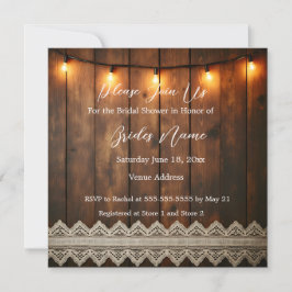 Rustic Wood and Lace Bridal Shower Invitation Kaart