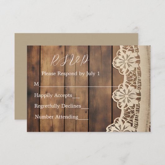 Rustic Wood and Lace RSVP Card (Voorkant / Achterkant)