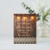 Rustic Wood and Lace Save the Date Postcard Briefkaart (Staand voorkant)