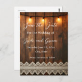 Rustic Wood and Lace Save the Date Postcard Briefkaart (Voorkant / Achterkant)