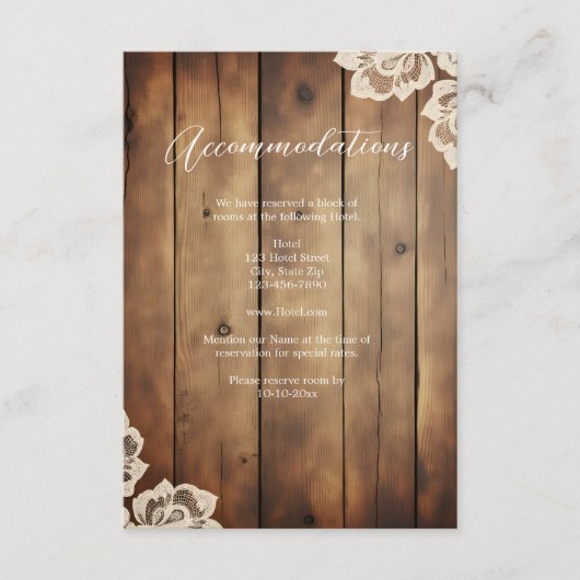Rustic Wood and Lace Wedding Accommodation  Informatiekaartje (Voorkant)