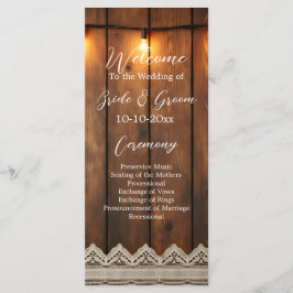 Rustic Wood and Lace Wedding Program Programma
