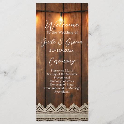 Rustic Wood and Lace Wedding Program Programma (Voorkant)