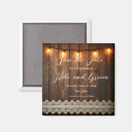 Rustic Wood and Lace Wedding Save the Date Magnet (Recto/Verso)
