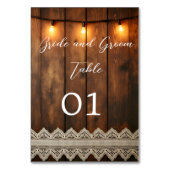 Rustic Wood and Lace Wedding Table Card Kaart (Achterkant)