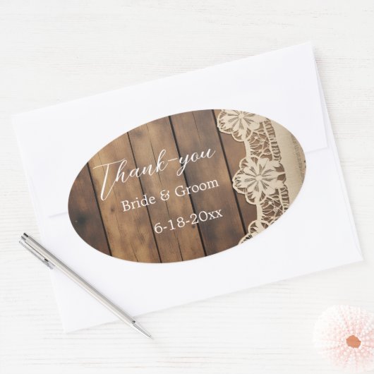 Rustic Wood and Lace Wedding Thank-you Sticker (Envelop)