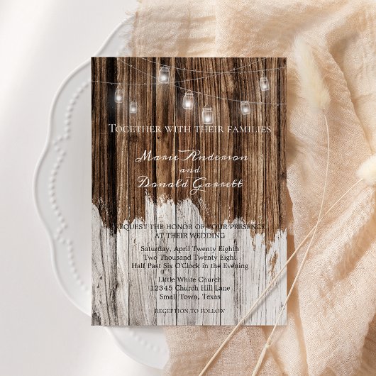 Rustic Wood and Lantern Wedding Kaart