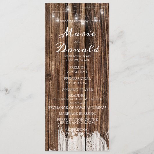 Rustic Wood and Lantern Wedding Programma (Voorkant)