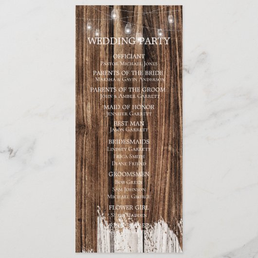 Rustic Wood and Lantern Wedding Programma (Achterkant)