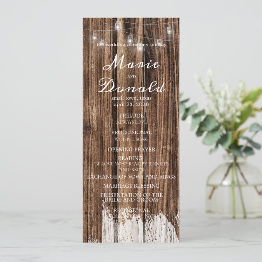 Rustic Wood and Lantern Wedding Programma (Staand voorkant)