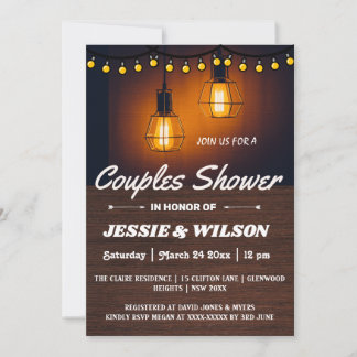 RUSTIC WOOD AND LIGHTS COUPLES SHOWER INVITATION