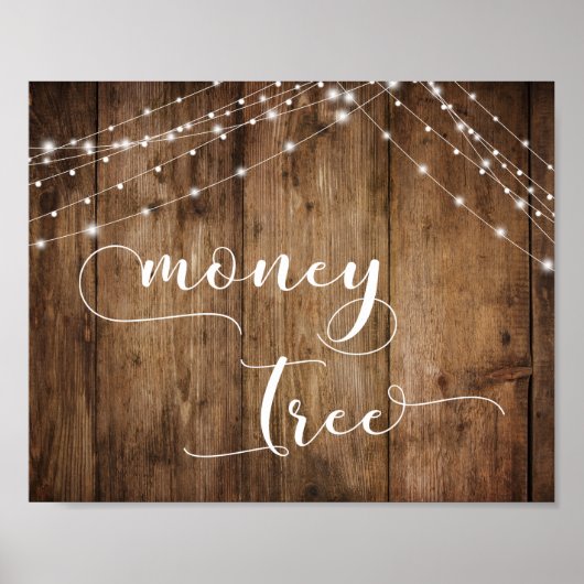 Rustic Wood and Lights Wedding Money Sign Poster (Voorkant)