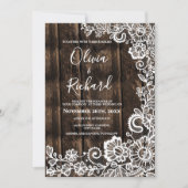 Rustic Wood and White Lace Floral Wedding Kaart (Voorkant)