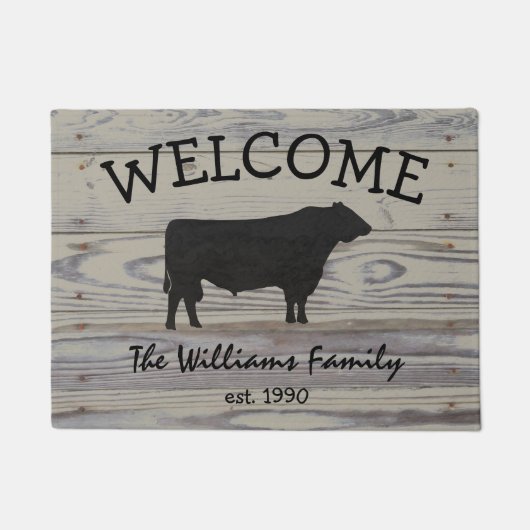 Rustic Wood Angus Bull Waterverf Deurmat (Voorkant)