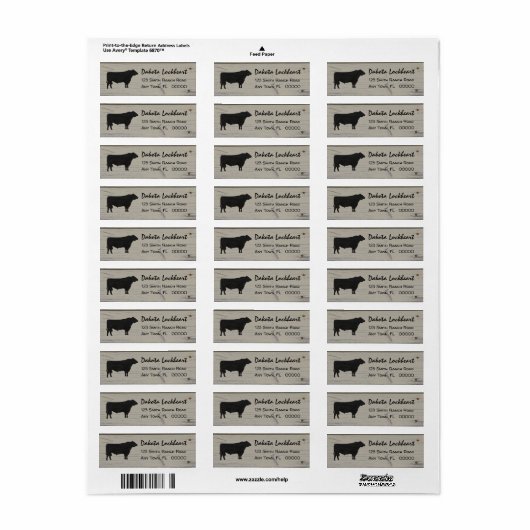 Rustic Wood Angus Bull Waterverf Etiket (Full Sheet)